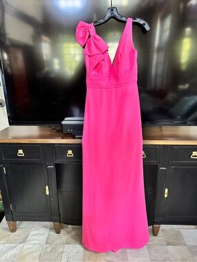 Mac Duggal Hot Pink One-Shoulder Gown with Bow Accent